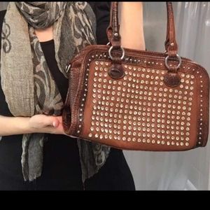 Brown Croc & Diamond Studded Satchel